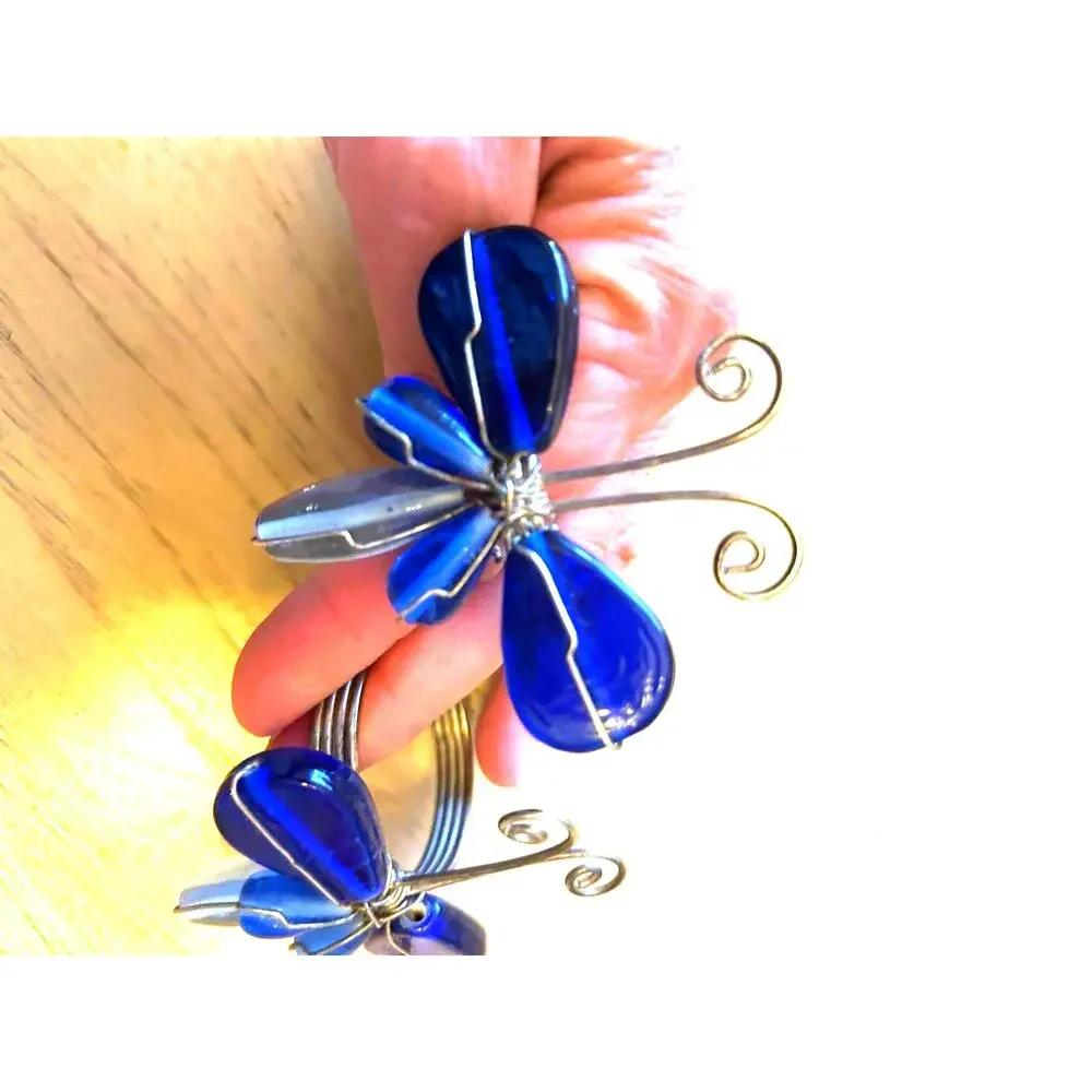 2 Vintage Butterfly Napkin Rings Blue Glass Gems Dragonfly Artsy Boho Pier 1?